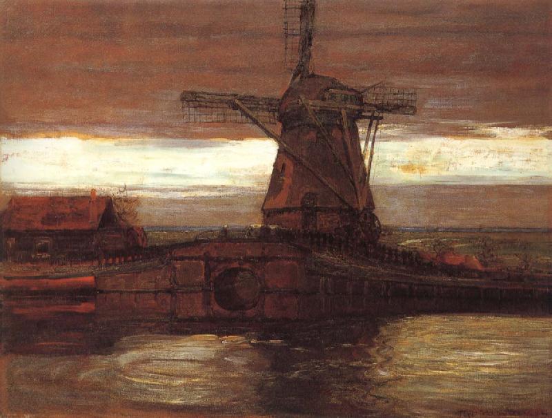 Piet Mondrian Mill in the moonlight